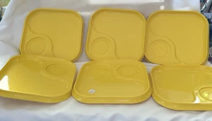 Vintage stapelbare gelbe quadratische Snackteller 70er Jahre Ingrid of Chicago Set 6 Teller - Bild 1 von 5