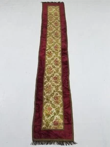 Vintage French Floral Velvet Table Runner with Maroon Border & Fringe 74x13 in - Picture 1 of 12