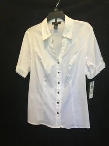 Formal Womens T-Shirt Button Short Sleeve Office Career Slim Blouse Tops Casual - Picture 1 of 6