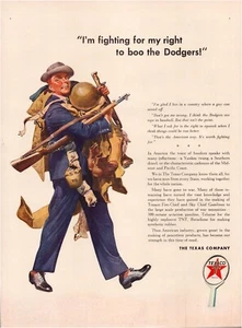 Print Ad Texaco Gas Oil 1942 WW2 Soldier Dodgers Full Page Magazine 10.5"x13.5" - Picture 1 of 1