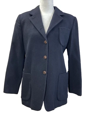 Blazer Herve Benard para mujer 6P azul marino mezcla de lana línea larga clásico carrera Jack Foto 1 de 4