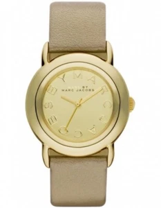 MARC JACOBS MARCI GOLD TONE TAUPE LEATHER BAND, MIRROR DIAL, WATCH MODEL MBM1182 - Picture 1 of 11