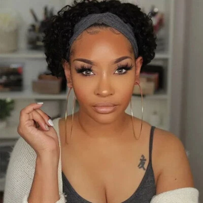 Парики Pixie Cut из человеческих волос с повязкой для волос вьющиеся парики без кружева ежедневное мягкое использование  - Изображение 1 из 4