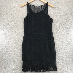 Lauren Ralph Lauren Dress Womens XXS Black Crochet Lace Fringe Shift Layer NWT - Picture 1 of 9