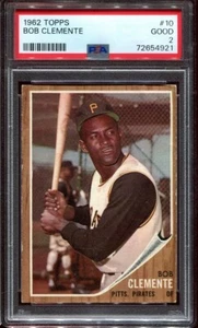PSA 2 BUENO 1962 TOPPS ROBERTO CLEMENTE #10 PIRATES HOF 54921 SD268 - Imagen 1 de 2