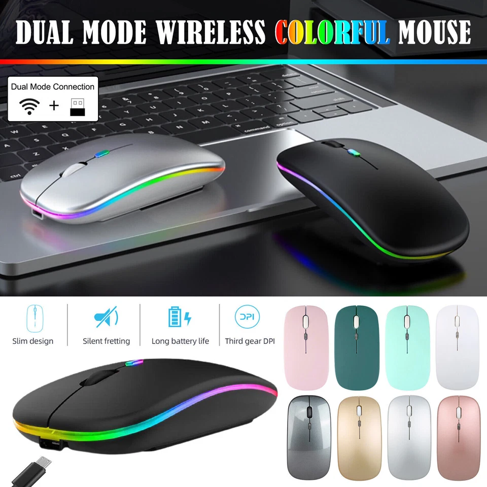 2.4GHz USB Wireless Slim RGB Optical Mouse Mice for Apple Mac Macbook Pro Air PC - Image 1 of 4