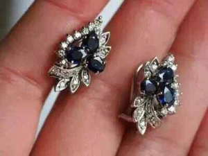 2Ct Lab-Created Sapphire Omega Back Cluster Stud Earrings 14K White Gold Plated - Picture 1 of 7