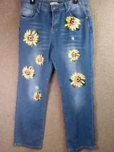 Misslook Women's Large Sunflower Denim Jeans .t6 - Picture 1 of 9