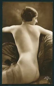 French 1920s Classic Beauty Sepia Toned REAR View SCULPTURAL Pose Back Derriere - Picture 1 of 1