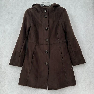 VTG Esprit Faux Fur Coat Womens SMALL Faux Suede Hooded Brown Chore Barn Jacket - Image 1 of 4