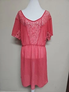 NWT SANCTUARY Women's Dress Short Sleeve Scoop Neck Floral Print Sheer.Size L - Picture 1 of 14