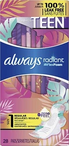 Radiant Heavy Feminine Pads with Wings, Unscented 28ct - Size 1 - 6 PACK - Picture 1 of 3