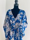 Indian Blue Long Floral Print Cotton Hippie Maxi Women Nightwear Caftan Dress