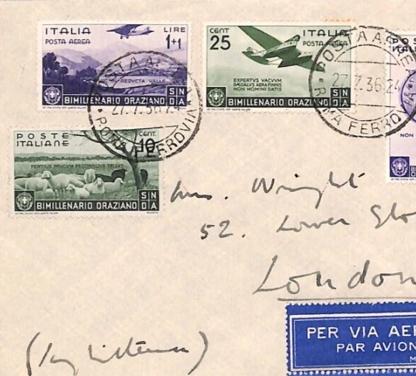 ITALY Air Mail 1936 FLACCUS 1L+1L Violet Cover Scott $600+ {samwells}YT17 - Image 1 of 4