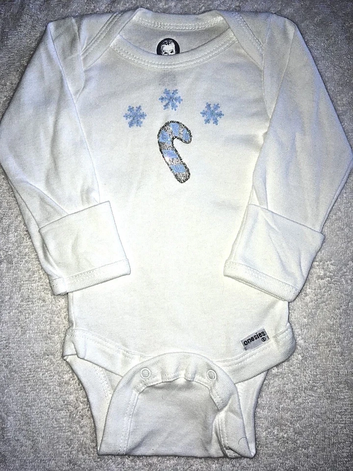 bebé una pieza mameluco navidad talla 0-3 meses blanco azul bastón caramelo niño niña Foto 1 de 4