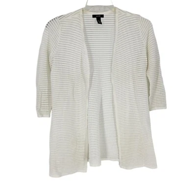 Кардиган Alfani с открытым передом рукав 3/4 в полоску прозрачный вискозная смесь маленький - Изображение 1 из 4