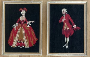 2 Needlepoint France French Royalty Prince King / Princess Queen Framed VINTAGE - Picture 1 of 5