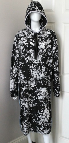 Nuovo! GIVENCHY giacca a vento leggera cappotto con cappuccio floreale nero bianco 52 L