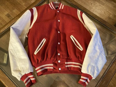 Chaqueta Universitaria Holloway De Colección Roja Blanca Lana Cuero Para Hombre M Med Años 60 Años 70 Foto 1 de 4