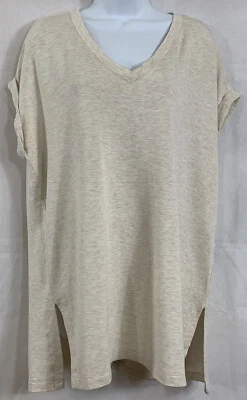 Z by Zobha Plus Size XXL Wheat Tan Blend Tunic Sweatshirt Top V-Neck Cap Sleeve - Image 1 of 4