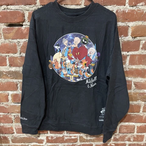 Mitchell and Ness Black Looney Tunes Crew Neck Sweater Men's Large T26 Cover