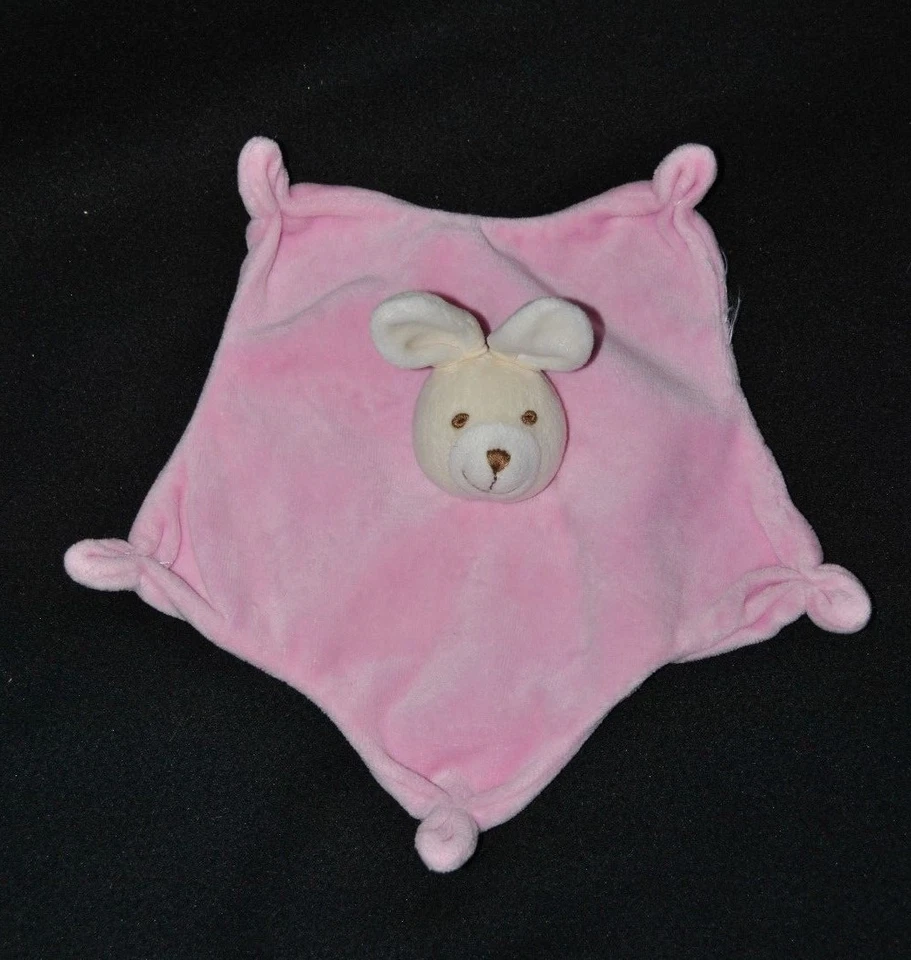 🍀Doudou Plat Lapin BABOU Rose Etoile 5 Noeuds Peluche TTBE - Photo 1/1