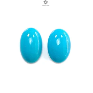 Pietra preziosa turchese blu naturale 31,50 ct intagliata a mano ovale 22*15 mm- 23*14 mm 2 pezzi - Foto 1 di 4