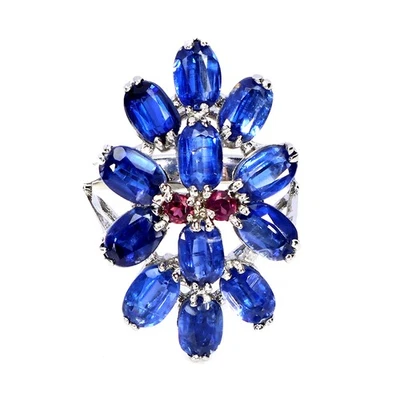 Кольцо из стерлингового серебра 925 пробы с овальным кианитом 6x4 мм родолитом натуральным драгоценным камнем размер 9 - Изображение 1 из 4