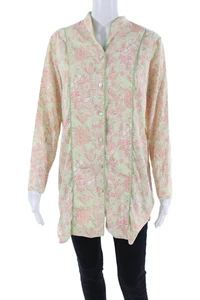 Natori Womens Floral Print Night Gown Green Orange Cotton Size Small - Picture 1 of 5