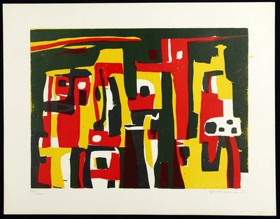 Nachkriegs-Moderne. "Spaans dorp" 1958. Gust ROMIJN (1922-2010 NL) handsigniert - Bild 1 von 3