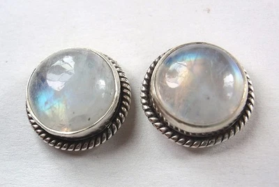 Moonstone 925 Silver Stud Earrings w/ gorgeous rainbow iridescence you get exact - Image 1 of 4