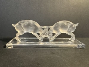 Lalique Crystal “Deux Chevres” Charging Rams 10” Long Mint Condition w/Base Pads - Picture 1 of 7