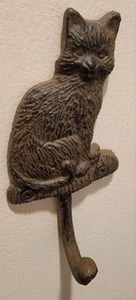 Appendiabiti chiave gancio da parete gatto in ghisa rustico patina marrone antico - Foto 1 di 2