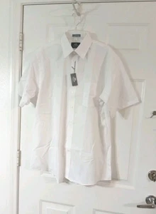 Camicia uomo Stafford Wrinkle Free Broadcloth manica corta con bottoni taglia 17 nuova con etichetta - Foto 1 di 6