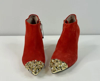 Botines Zara Mujer Gamuza Roja con Puntera Tachonada Brillante Dorado Para Mujer Talla 5.5 Foto 1 de 4