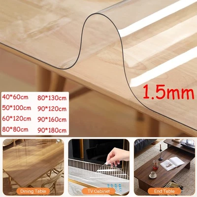 1.5mm Waterproof PVC Tablecloth Transparent Table Cover Soft Glass Protector Mat - Image 1 of 4