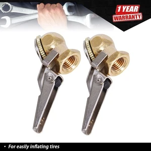 2pcs Brass Lock On Tire Inflator Locking Air Chuck Air Hose Attachment 1/4" NPT - Foto 1 di 7