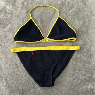 Ralph Lauren Traje de Baño Dos Piezas Bikini GRANDE Azul Amarillo Triángulo Top Foto 1 de 4