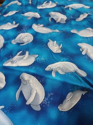 Manatee Fabric. Cotton.  George McCartney Artist. 1 Yard - Image 1 of 2