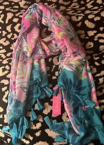 SCIARPA RESORT LILLY PULITZER NUOVA CON ETICHETTE, rosa plumeria, I'm feline fine, taglia unica - Foto 1 di 16
