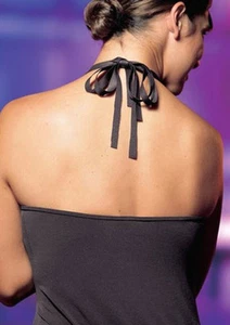 NUOVO: NECKHOLDER LONG TOP con rivetti in similpelle taglia 44 50 marrone *578755 - Foto 1 di 3