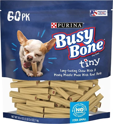 Purina Ocupada Hecha en EE. UU. Instalaciones Juguete Raza Huesos de Perro, Pequeñas Bolsas de 60 Ct. Foto 1 de 4