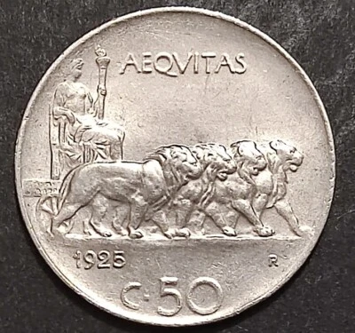 50 CENTESIMI LIRE LEONI 1919 1920 1921 1925 BB SPL FDC LISCIO E RIGATO - Immagine 1 di 2