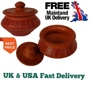 2PCS Handmade Small CLAY POTS With Lid & Design, Sugar/Salt Cup For Table Décor - Picture 1 of 11