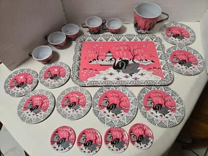 Vintage 1956 Ohio Art Child's Pink Willow Swans Tea Set - Picture 1 of 9