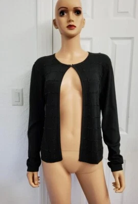 NUEVO CON ETIQUETAS $69 Finity Mujer Negro Suéter Cárdigan Frente Abierto Talla L Manga Larga  Foto 1 de 4