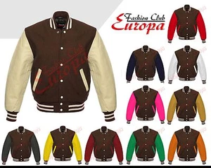 Brown Varsity High Quality Wool jacket with Real leather sleeves in many colors - Picture 1 of 1