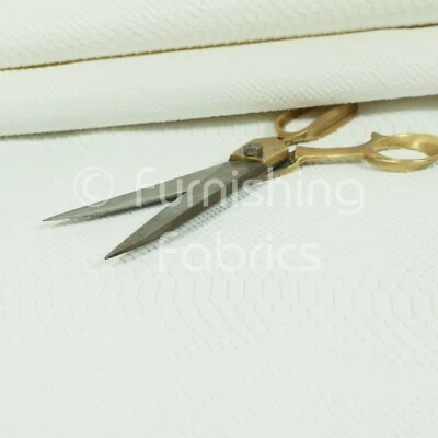 Designer Embossed Snake Animal Textured White Faux Leather Upholstery Fabric - Image 1 of 4