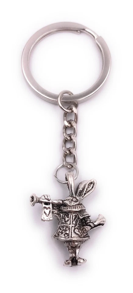Rabbit With Trumpet Easter Bunny Key Ring Pendant Silver Made of Metal - Image 1 of 1