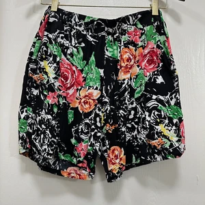 Lily White Lightweight Shorts Medium Multicolor Floral High Waist Pockets Casual - Picture 1 of 8